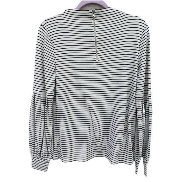 Ann Taylor Womens Medium Mock Neck Top Black White Striped Career Stretch Jersey - Picture 8 of 9